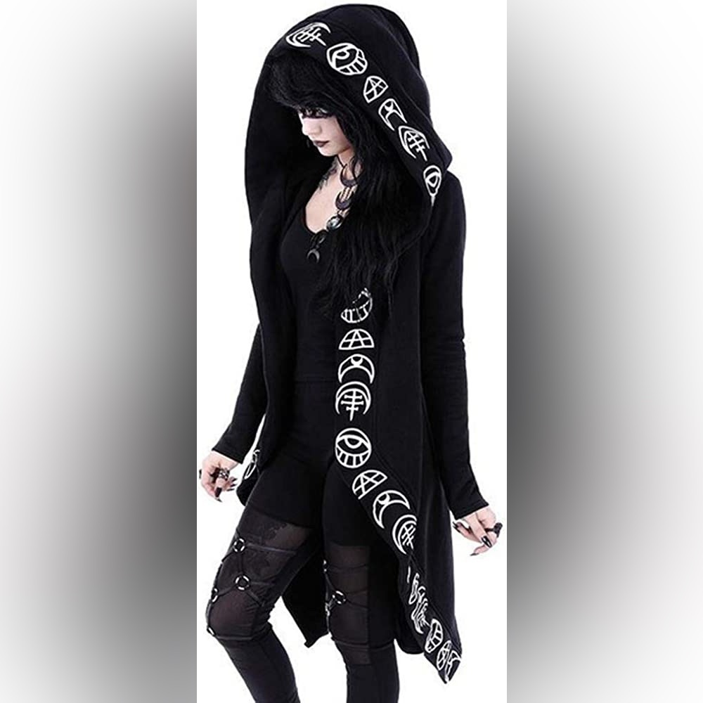 Long, gothic jacket with oversized hood All Seeing Moon Hoodie Witchy Gothic Sm